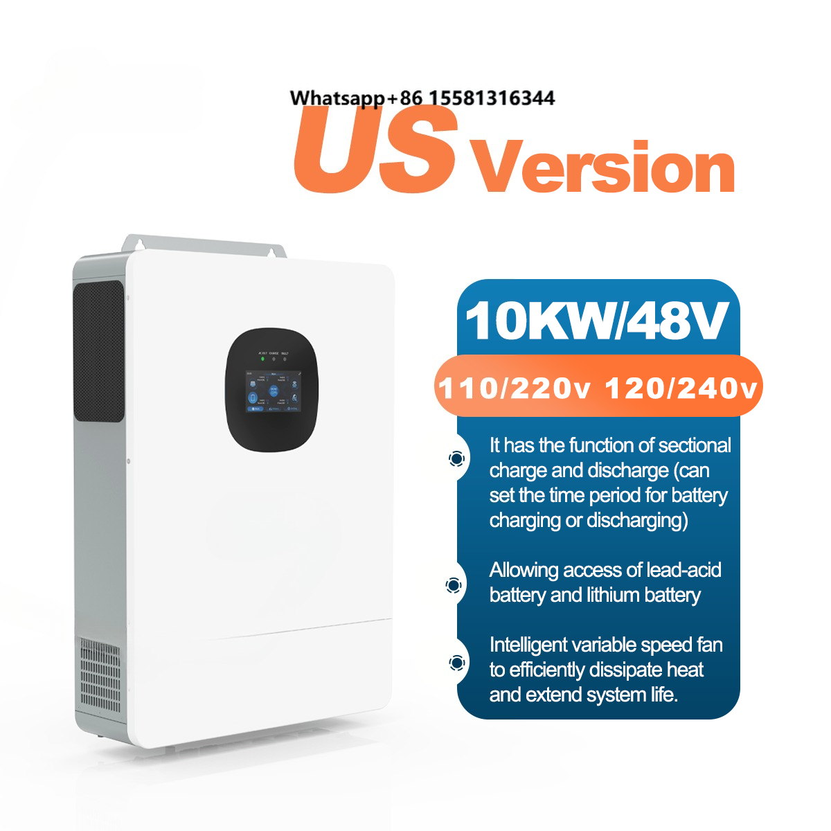 Split Phase Inverter 10Kw 110V 220V - Onduleur hybride UNC 10KW 10KVA 110V/220V